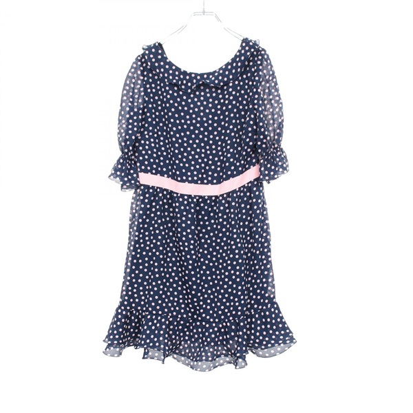 RED VALENTINO Dress #44 short sleeves polka dots CR3VS460 polyester Navy Pink