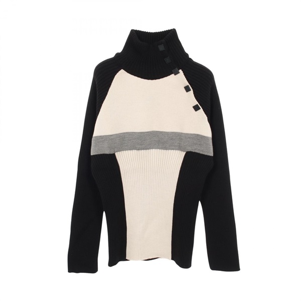 CHANEL Sports line Knitwear P21699V01383 wool Beige Black Gray Used Women #46