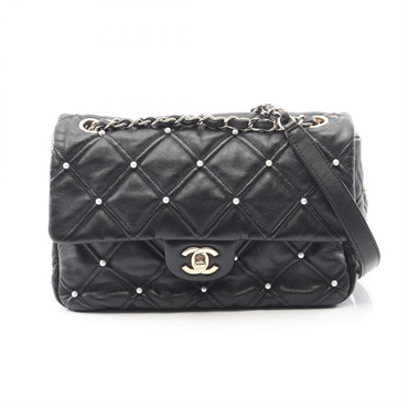 CHANEL Matelasse Artificial pearl chain Shoulder Bag AS1202 Lambskin BK Used GHW