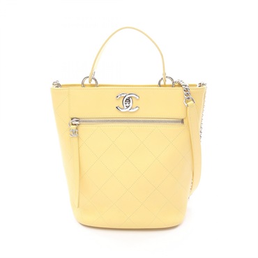 CHANEL Matelasse Bucket chian crossbody Shoulder Bag AS0577 leather Yellow SHW