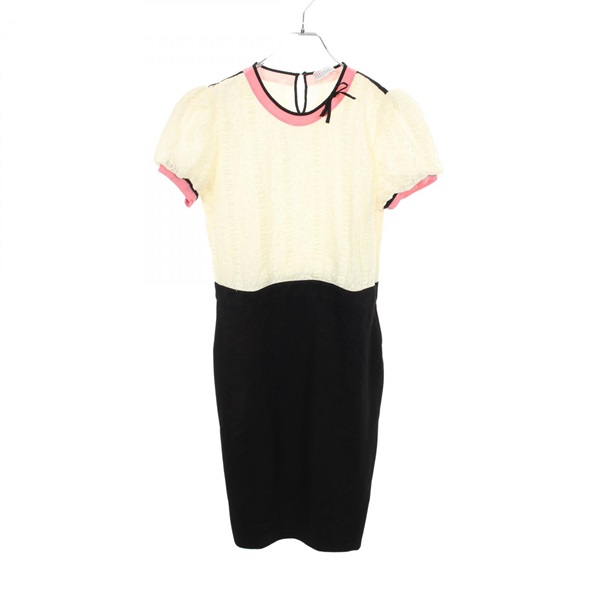 RED VALENTINO Lace Dress short sleeves #XL Rayon Nylon White Black Pink Used
