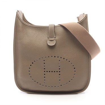 HERMES Evelyne 3 III GM Shoulder Crossbody Bag Clemence leather Gray SHW Used Z