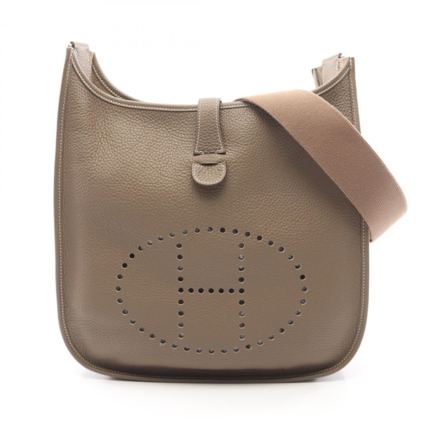 HERMES Evelyne 3 III GM Shoulder Crossbody Bag Clemence leather Gray SHW Used Z
