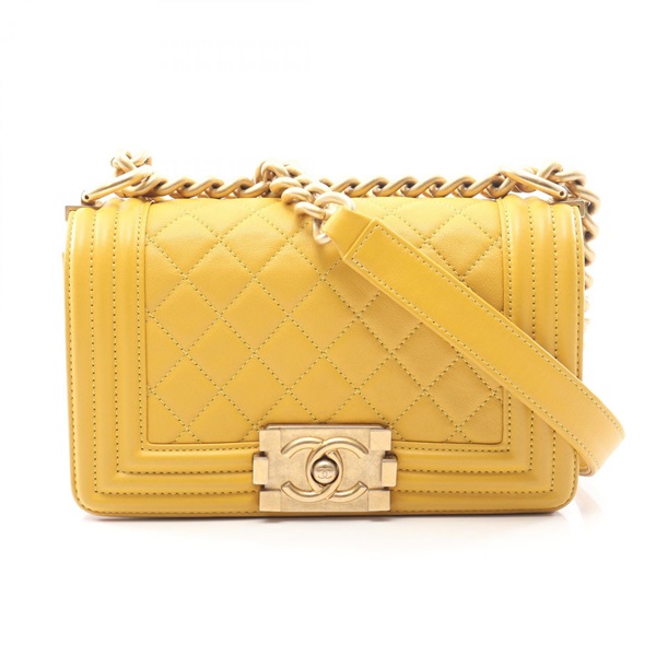CHANEL Boy Chanel Small Chain Shoulder Handbag Lamb leather Brown GHW Used Women