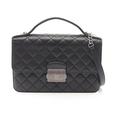 CHANEL CC University Matelasse Hand Shoulder Bag A93536 Leather Black Used Women