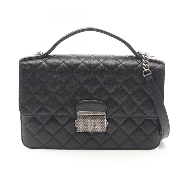 CHANEL CC University Matelasse Hand Shoulder Bag A93536 Leather Black Used Women