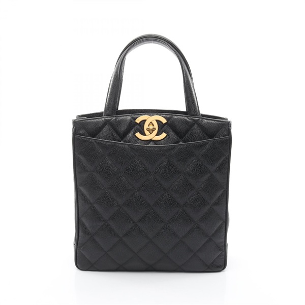 CHANEL Matelasse Tote hand Bag Grained Calfskin leather Black Used Women GHW