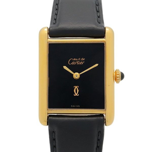 CARTIER Must Tank Vermeil LM Wrist Watch Hand-winding Gold Plated Used Boys