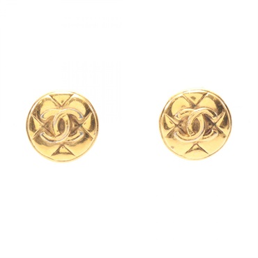 CHANEL COCO Mark Matelasse Round clip Earring Gold Plated Used Women CC