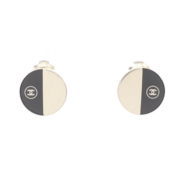 CHANEL COCO Mark Earring Stainless Steel Plastic Black Used CC Logo