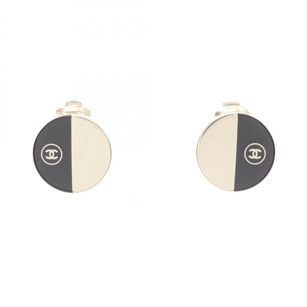 CHANEL COCO Mark Earring Stainless Steel Plastic Black Used CC Logo