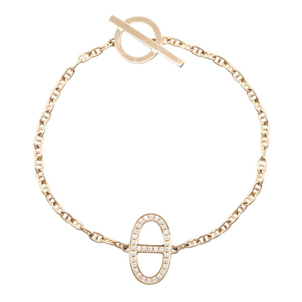 HERMES Chaine d'Ancre Contour Bracelet Diamond 18KPG Pink Rose Gold Used Women