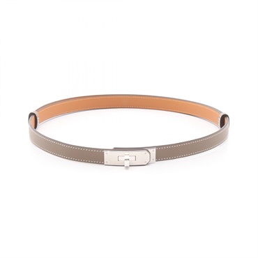 HERMES Kelly Belt Epsom leather Gray Etoupe Grey Used Women W SHW