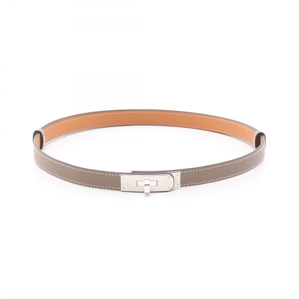 HERMES Kelly Belt Epsom leather Gray Etoupe Grey Used Women W SHW