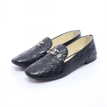 CHANEL COCO Mark Loafers Shoes #37 1/2 Patent leather Black Used Women CC