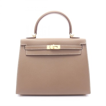 HERMES Kelly 25 Shoulder Handbag Epsom leather Gray Etoupe Grey Used Women GHW K