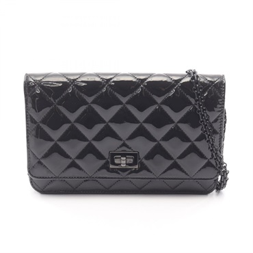 CHANEL 2.55 Matelasse chain crossbody Shoulder Bag Patent leather Black Used SHW