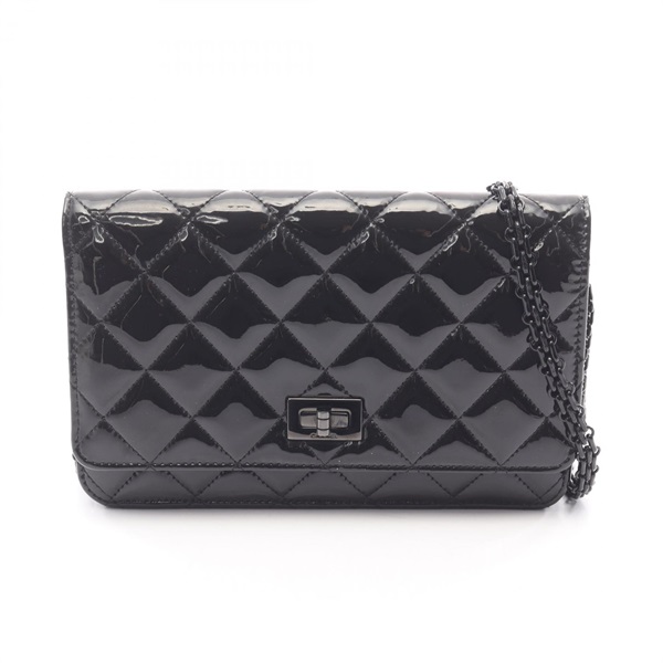 CHANEL 2.55 Matelasse chain crossbody Shoulder Bag Patent leather Black Used SHW