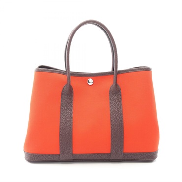 HERMES Garden party TPM Tote Bag Toile officier canvas Negonda leather Red Brown