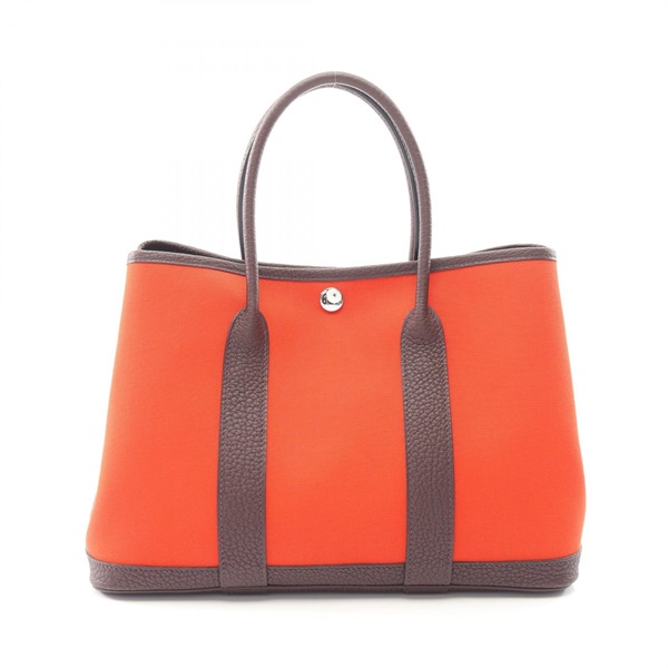 HERMES Garden party TPM Tote Bag Toile officier canvas Negonda leather Red Brown