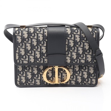 Christian Dior 30 MONTAIGNE Oblique Shoulder Bag canvas leather Beige Navy Used