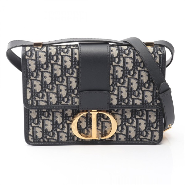 Christian Dior 30 MONTAIGNE Oblique Shoulder Bag canvas leather Beige Navy Used