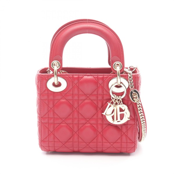 Christian Dior Lady Dior Mini Cannage chain shoulder crossbody Handbag leather R