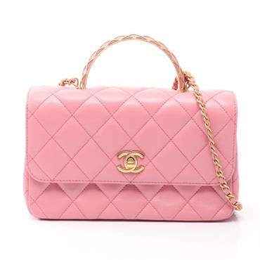 CHANEL Matelasse Top Handle Flap Chain Crossbody Shoulder Bag AS4233 Pink Used