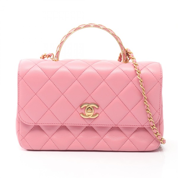 CHANEL Matelasse Top Handle Flap Chain Crossbody Shoulder Bag AS4233 Pink Used