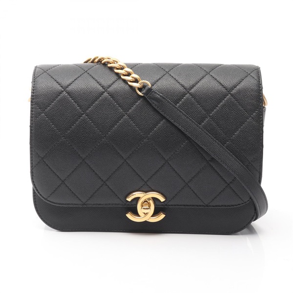 CHANEL Matelasse Chain Shoulder Crossbody Bag Calfskin leather Black GHW Used CC