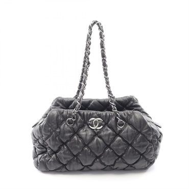 CHANEL Bubble quilt Chain Shoulder Bag Lambskin sheep leather Black Used SHW