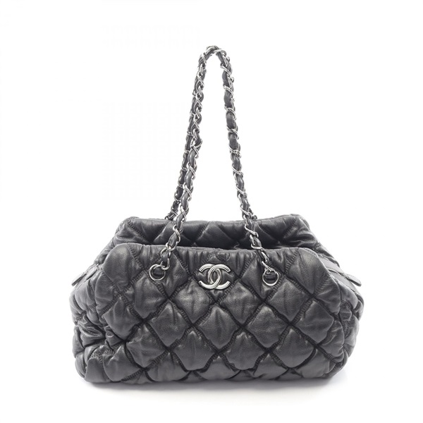 CHANEL Bubble quilt Chain Shoulder Bag Lambskin sheep leather Black Used SHW