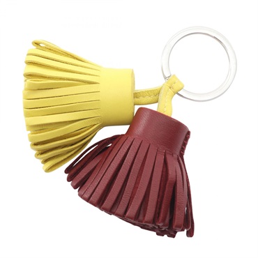 HERMES Carmen Unodos key ring Agneau milo leather Yellow Bordeaux Used Women SHW