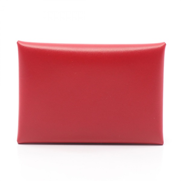 HERMES Calvi Duo Coin purse Box calf leather Red Rouge piment Used Women W SHW