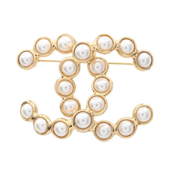 CHANEL COCO Mark Brooch Gold Plated Artificial pearl White Used Women CC