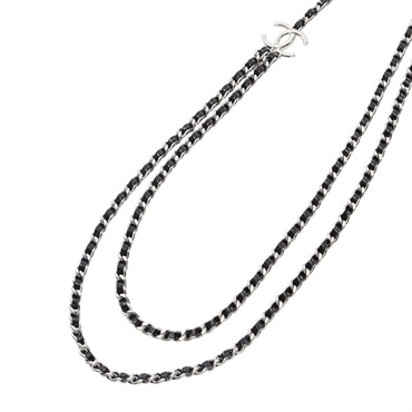 CHANEL COCO Mark Double-layer Chain Long Necklace SS Enamel leather Used Women