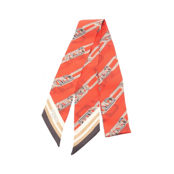 FENDI WRAPPY Ribbon Scarf Wrap FXT011 silk Red Brown Multicolor Used Women