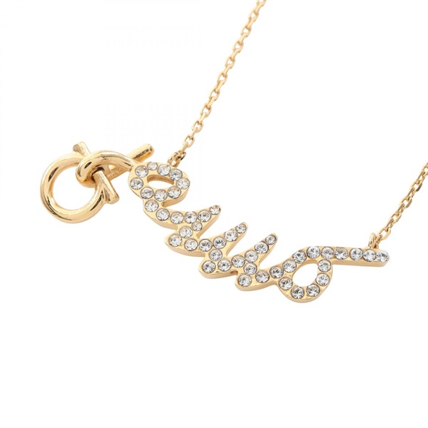 Salvatore Ferragamo AMO Gancini Necklace Gold Plated Rhinestone Used Women