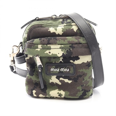 Miu Miu camouflage Shoulder crossbody Bag 5BH158 Nylon leather Khaki Used Women