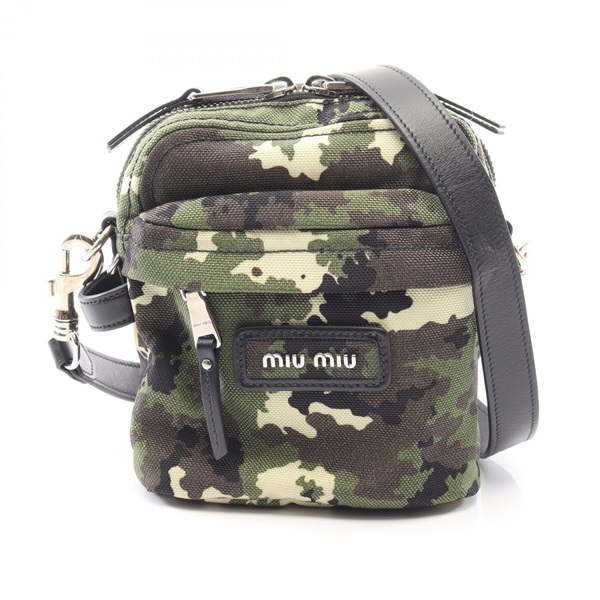 Miu Miu camouflage Shoulder crossbody Bag 5BH158 Nylon leather Khaki Used Women