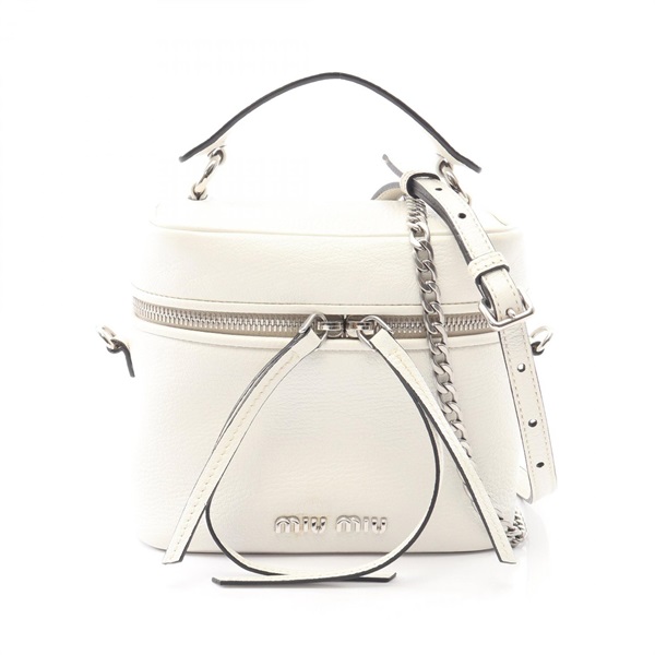 Miu Miu MADRAS chain shoulder crossbody vanity Handbag 5BH122 leather White Used