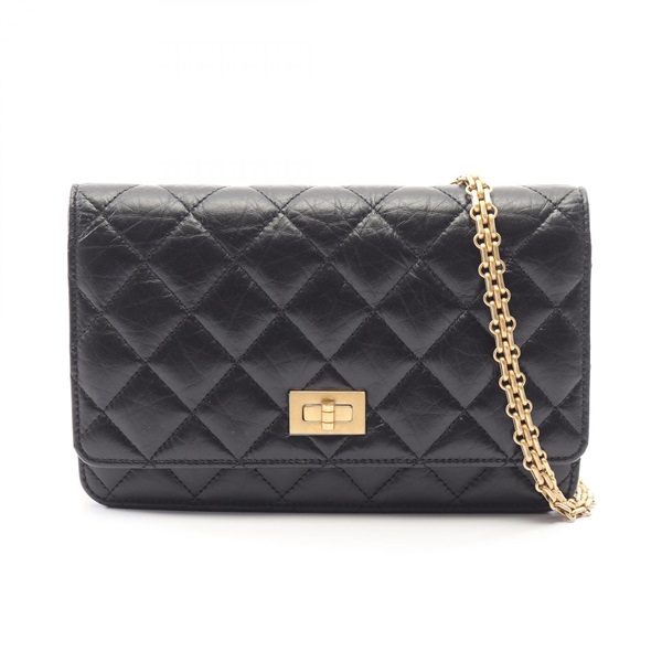 CHANEL 2.55 Matelasse chain crossbody Shoulder Bag Calfskin Black Used Women GHW