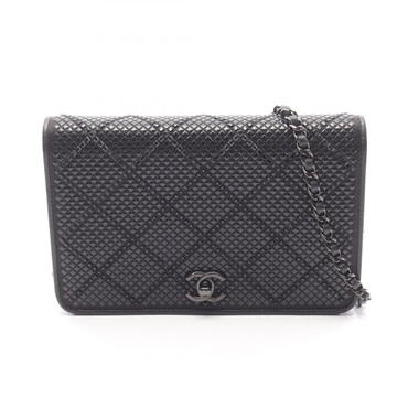 CHANEL Matelasse Bijou chain Shoulder crossbody Bag leather Black BKHW Used