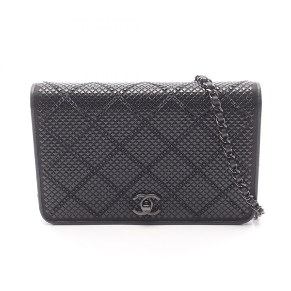 CHANEL Matelasse Bijou chain Shoulder crossbody Bag leather Black BKHW Used