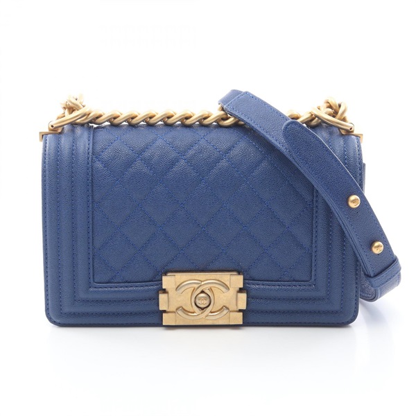 CHANEL Boy Chanel Small chain Shoulder Bag A67085 Calfskin leather Blue Used GHW