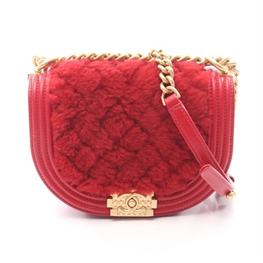 CHANEL Boy Chanel Small chain Shoulder Bag AS3350 leather Boa Red Used Women GHW