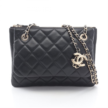 CHANEL Matelasse chain Shoulder Bag pouch Lambskin leather Black Used Women GHW