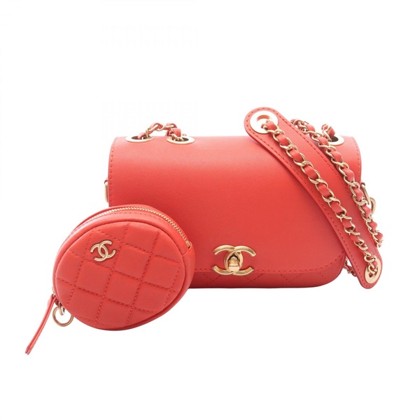 CHANEL Matelasse chain Shoulder Bag AS1094 Lambskin leather Red Used Women GHW