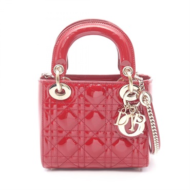 Christian Dior Lady Dior Mini Cannage crossbody tote Handbag Patent leather Red
