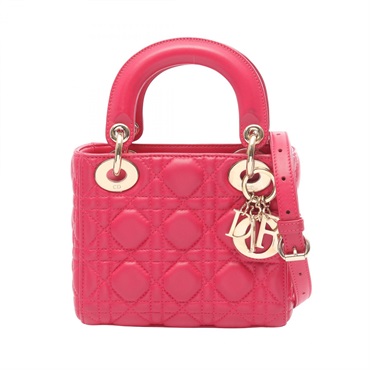 Christian Dior Lady Dior Mini Cannage crossbody tote Handbag leather Pink Used